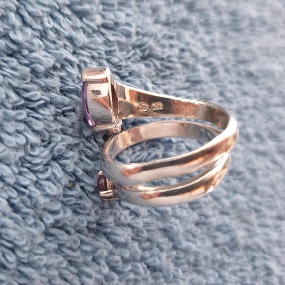 Vintage Fancy Natural Amethyst 925 Sterling Silver Wrap Ring - Picture 11 of 12